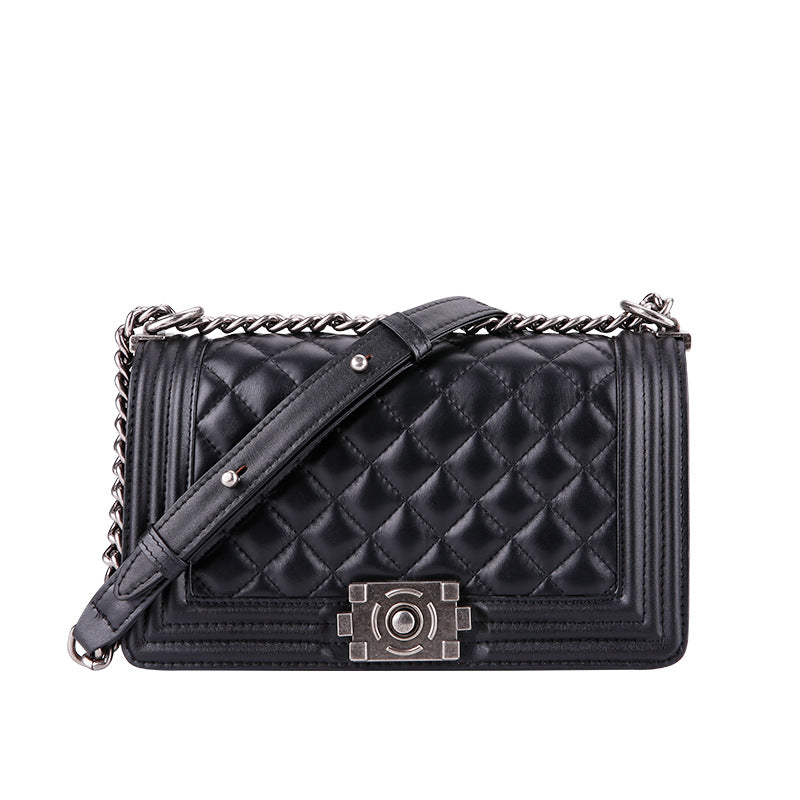 Leather one-shoulder diagonal colorful chain bag